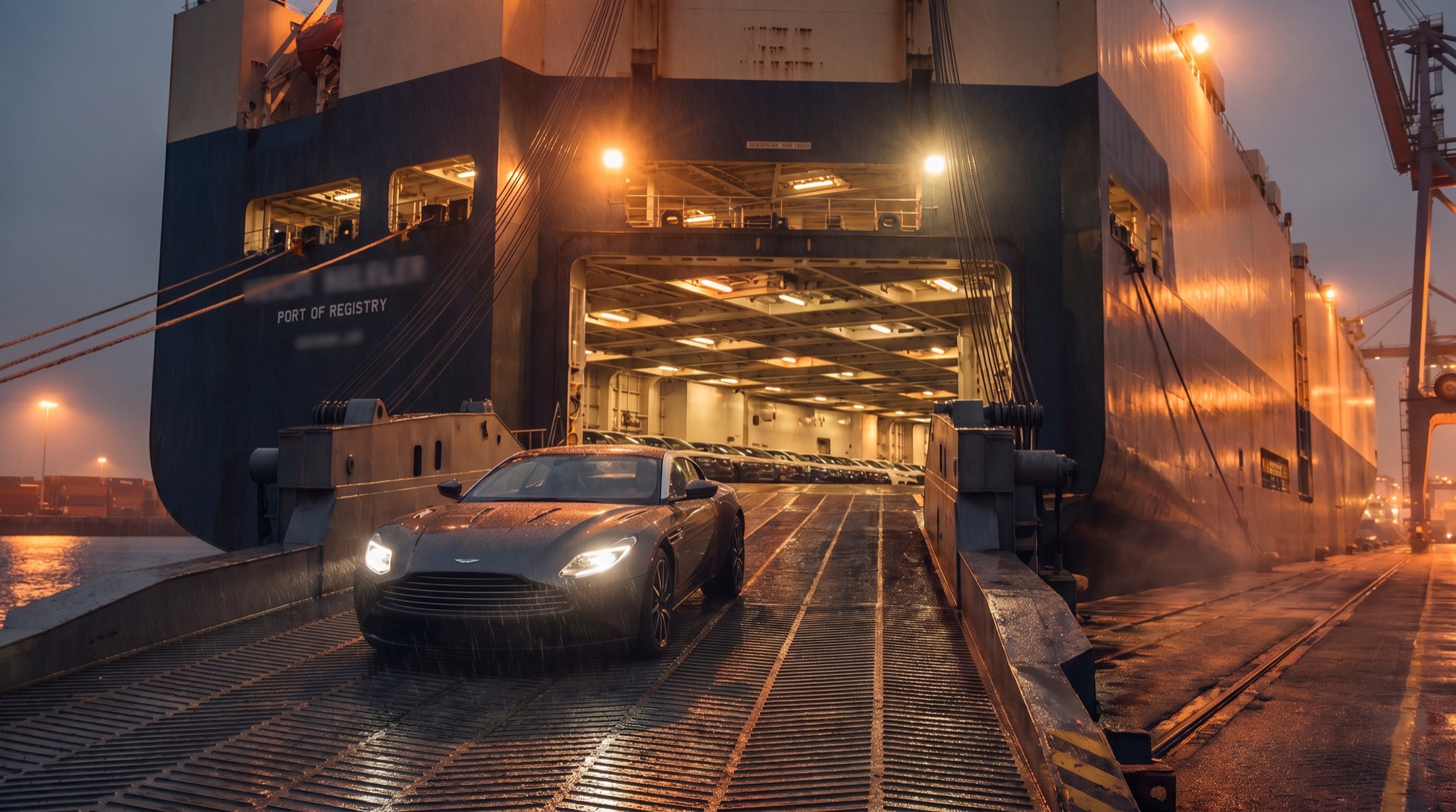 Vehicle being loaded onto RoRo ship